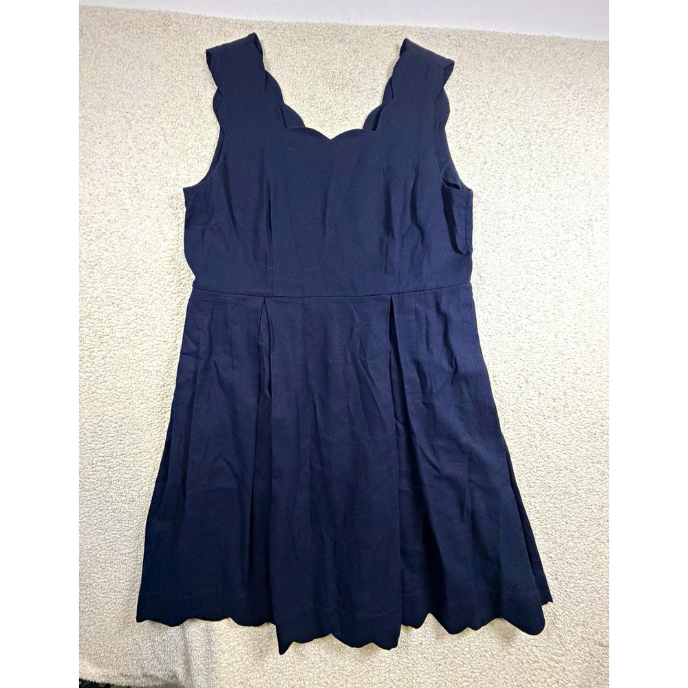 Sigrid Olsen Womens XL Navy Linen Blend Scallop Hem Sleeveless Fit Flare Dress
